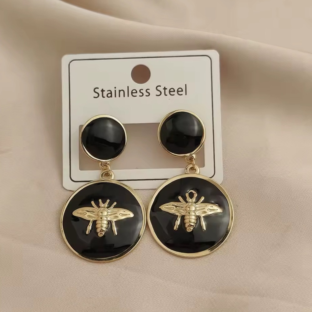 Designer Inspired Gold and Black Bee Earrings